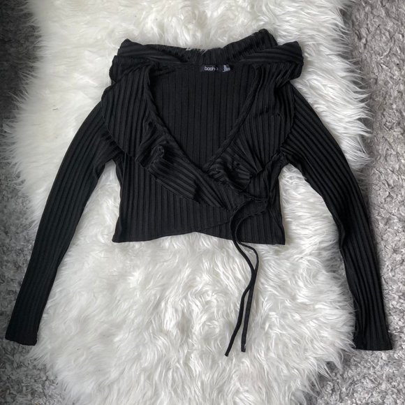 Boohoo Frill Long Sleeve Crop Top - Picture 1 of 5